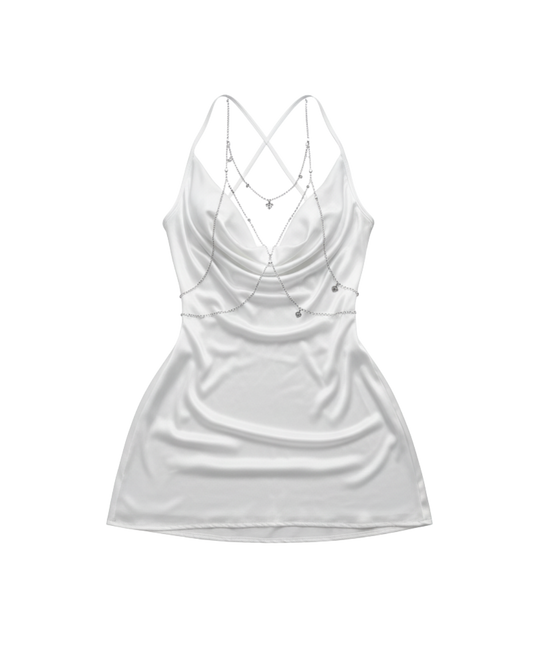Crimson Dream Mesh Halter Babydoll Set – White